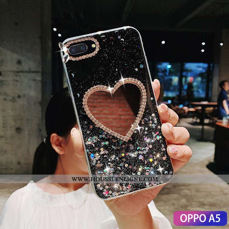 Coque Oppo A5 Tendance Mode Maquillage Membrane Étui Incruster Strass Téléphone Portable Verte