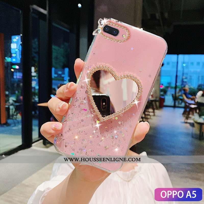Coque Oppo A5 Tendance Mode Maquillage Membrane Étui Incruster Strass Téléphone Portable Verte