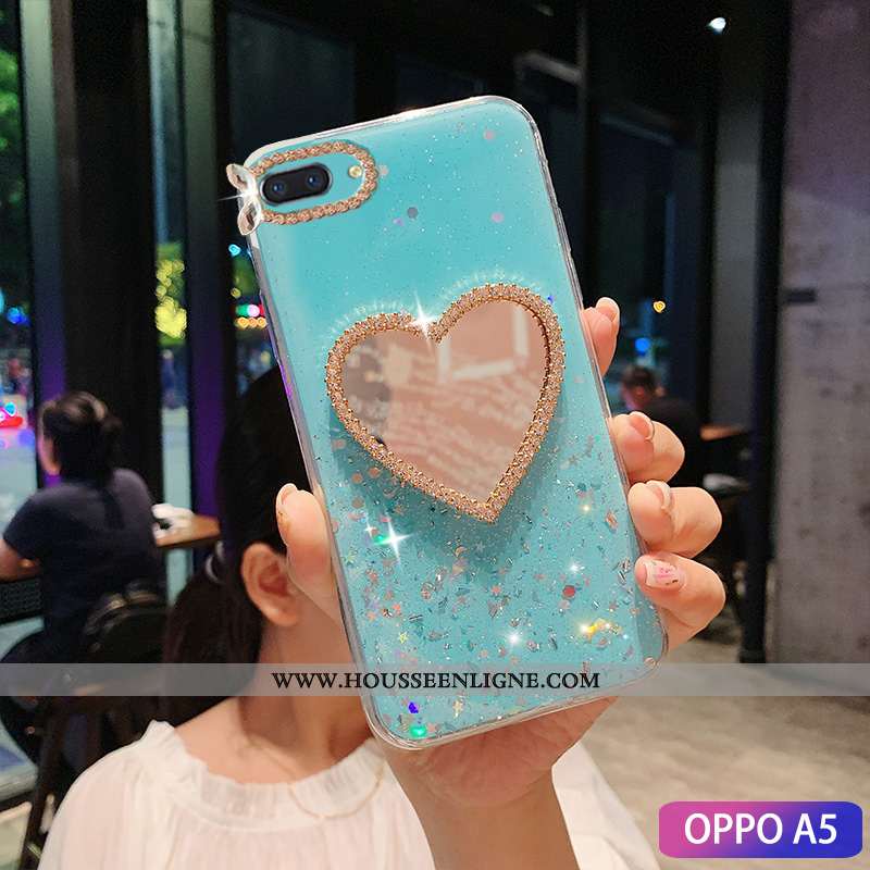 Coque Oppo A5 Tendance Mode Maquillage Membrane Étui Incruster Strass Téléphone Portable Verte