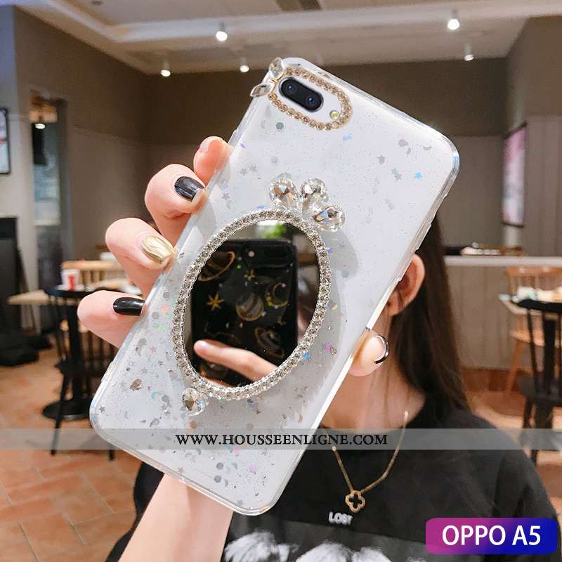 Coque Oppo A5 Tendance Mode Maquillage Membrane Étui Incruster Strass Téléphone Portable Verte