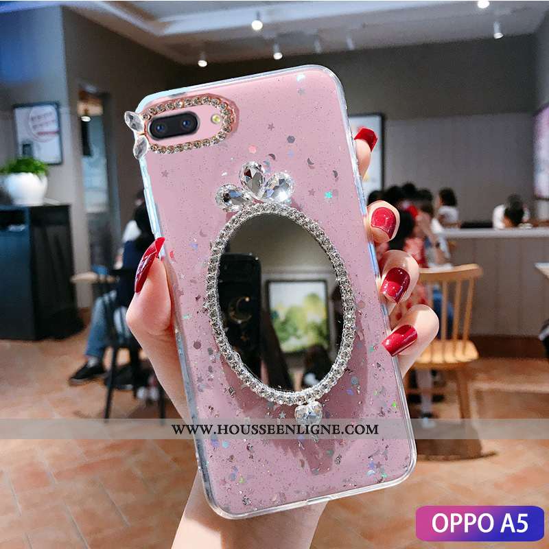 Coque Oppo A5 Tendance Mode Maquillage Membrane Étui Incruster Strass Téléphone Portable Verte