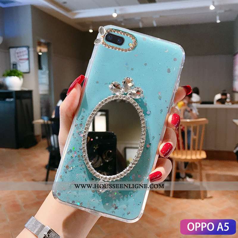 Coque Oppo A5 Tendance Mode Maquillage Membrane Étui Incruster Strass Téléphone Portable Verte