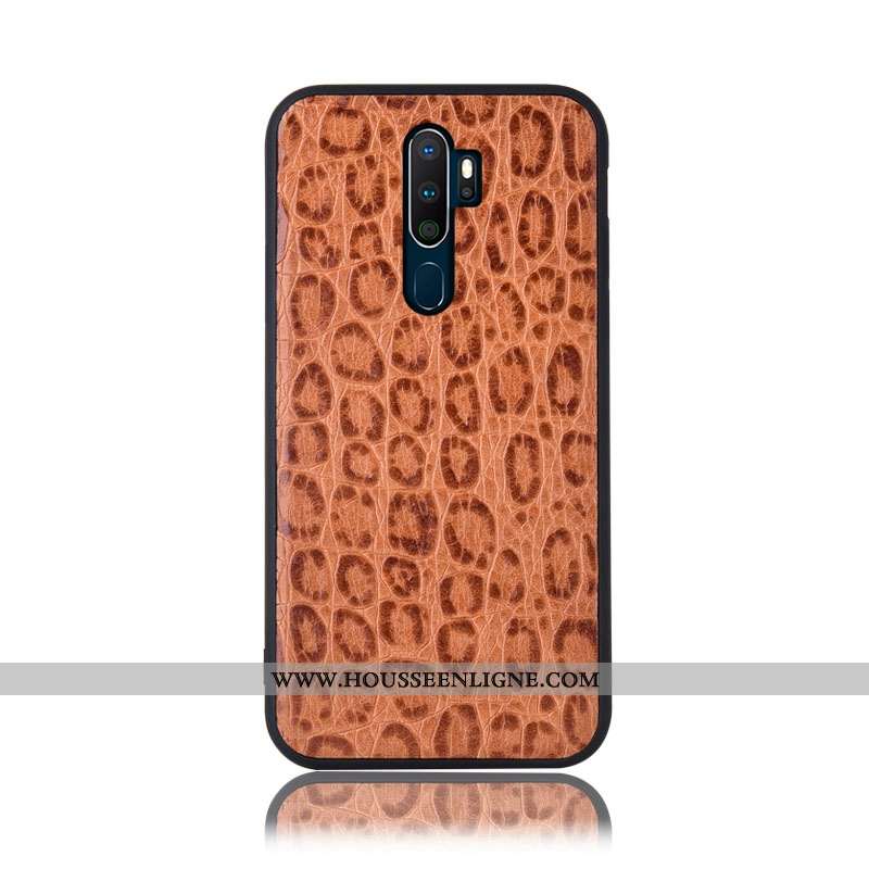 Coque Oppo A9 2020 Cuir Véritable Protection Téléphone Portable Kaki Incassable Étui Couvercle Arriè