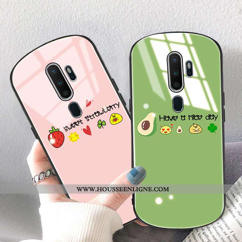 Coque Oppo A9 2020 Protection Verre Téléphone Portable Citron Rond Étui Verte