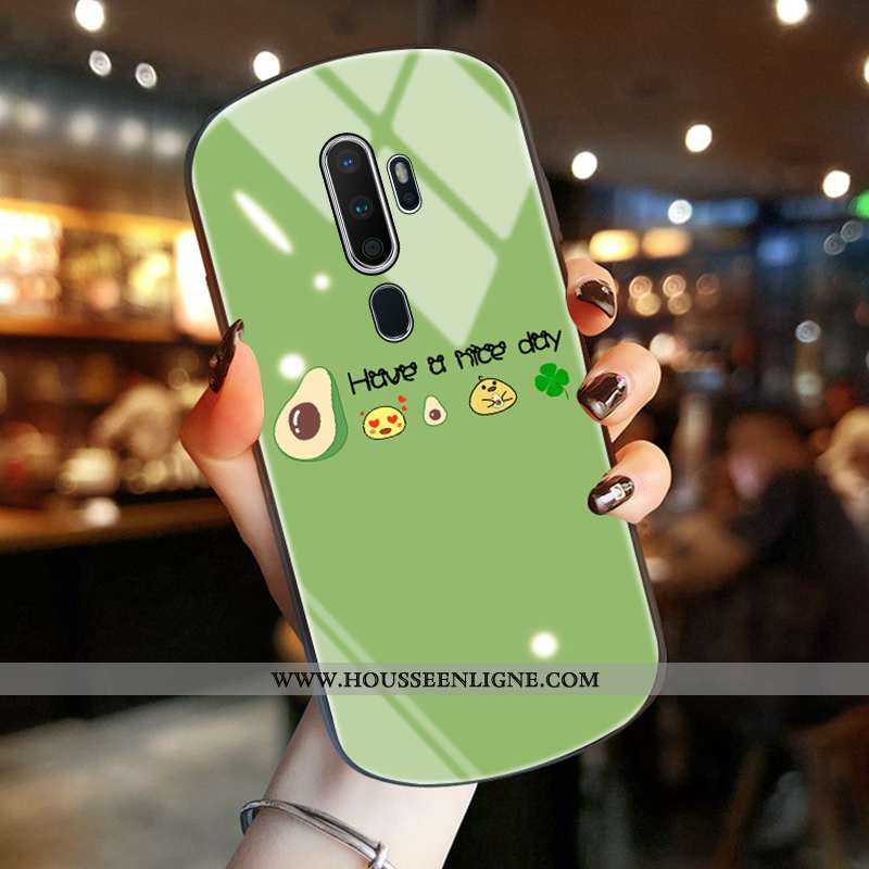 Coque Oppo A9 2020 Protection Verre Téléphone Portable Citron Rond Étui Verte