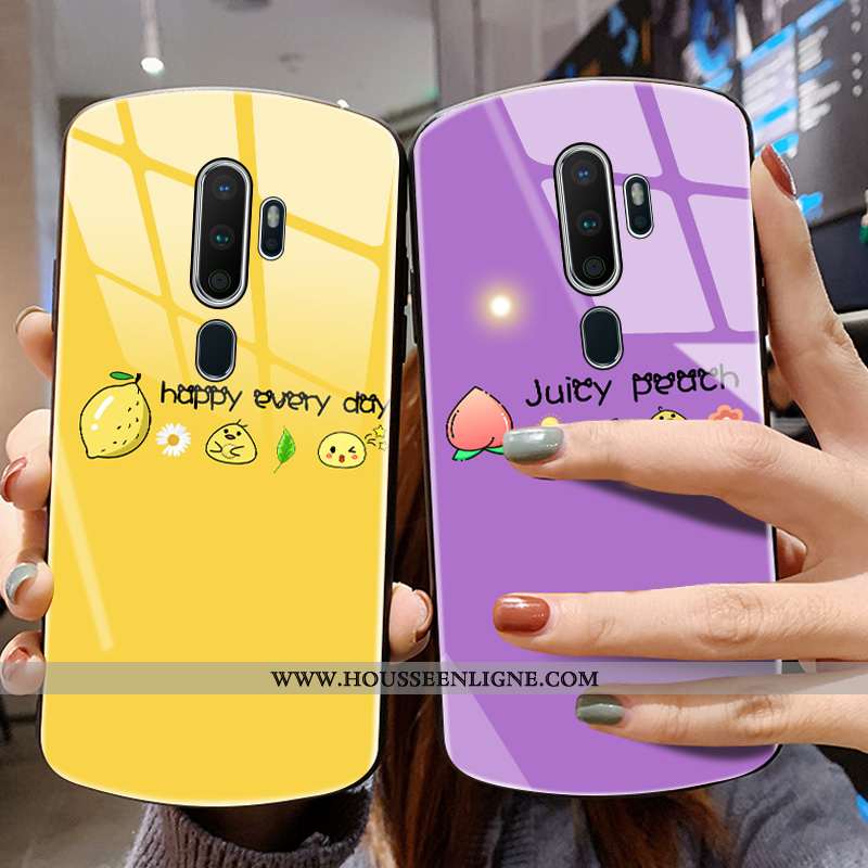 Coque Oppo A9 2020 Protection Verre Téléphone Portable Citron Rond Étui Verte