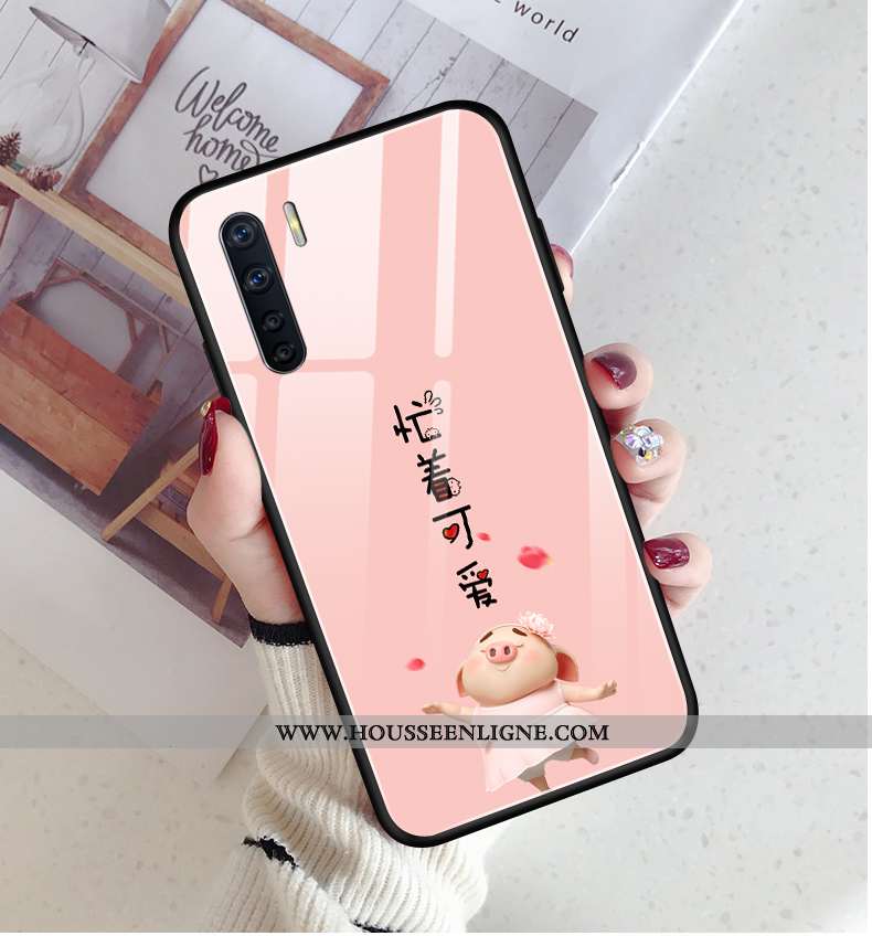 Coque Oppo A91 Créatif Dessin Animé Difficile Rose Verre Protection