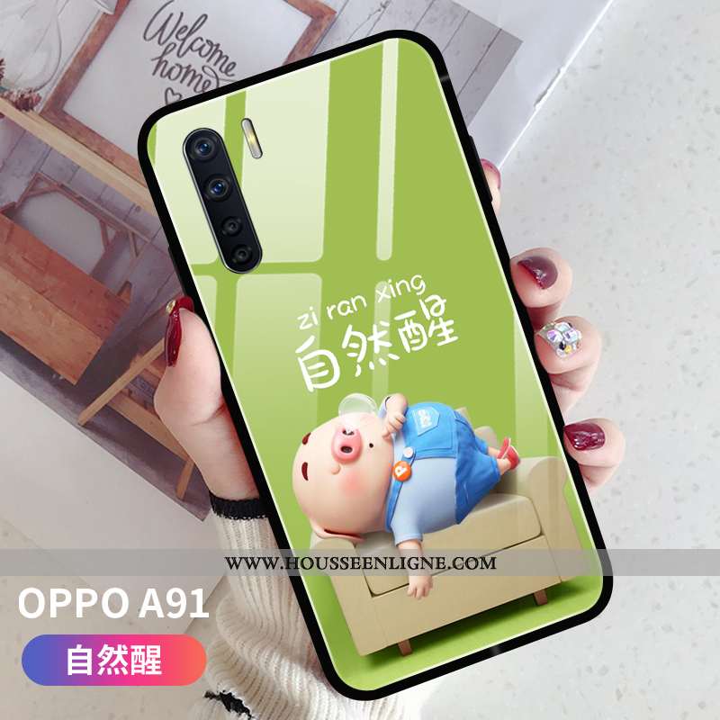 Coque Oppo A91 Créatif Dessin Animé Difficile Rose Verre Protection