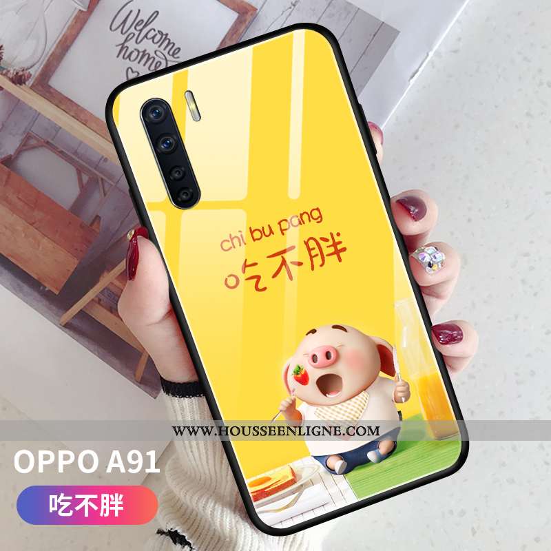 Coque Oppo A91 Créatif Dessin Animé Difficile Rose Verre Protection