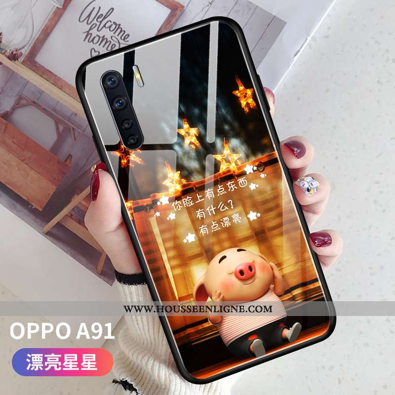 Coque Oppo A91 Créatif Dessin Animé Difficile Rose Verre Protection