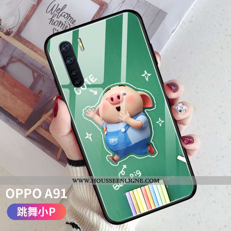 Coque Oppo A91 Créatif Dessin Animé Difficile Rose Verre Protection