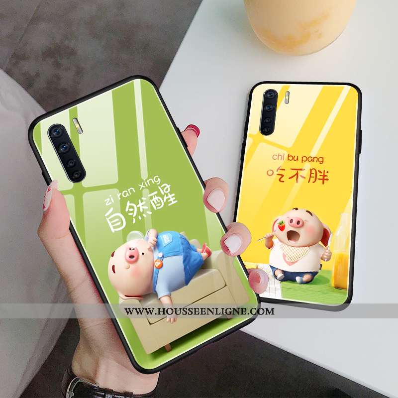Coque Oppo A91 Créatif Dessin Animé Difficile Rose Verre Protection