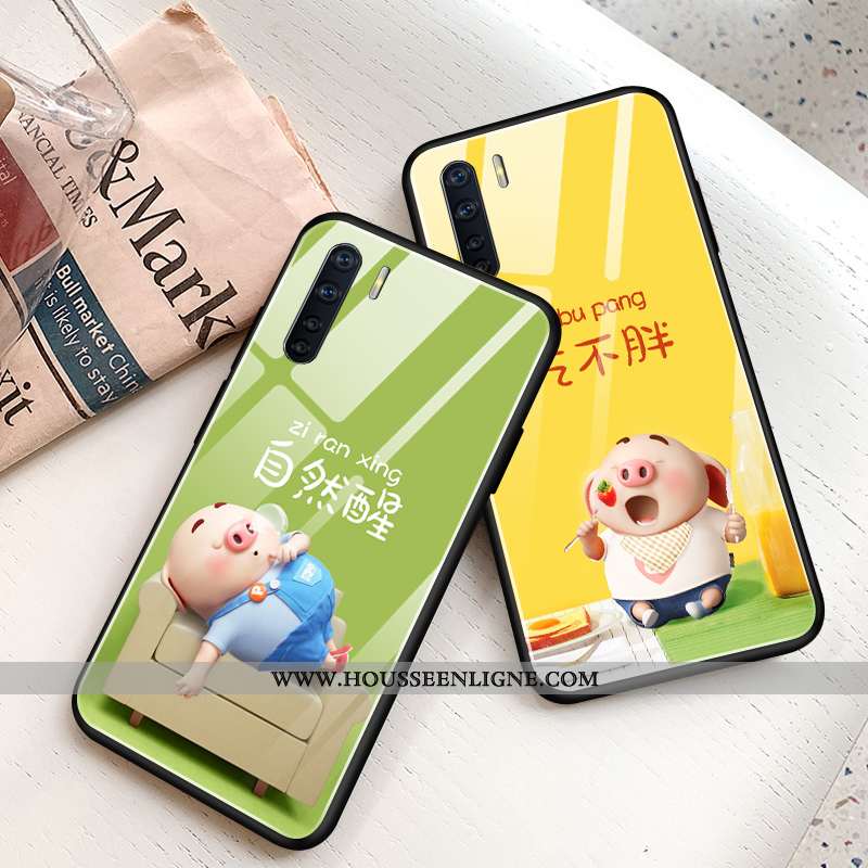 Coque Oppo A91 Créatif Dessin Animé Difficile Rose Verre Protection