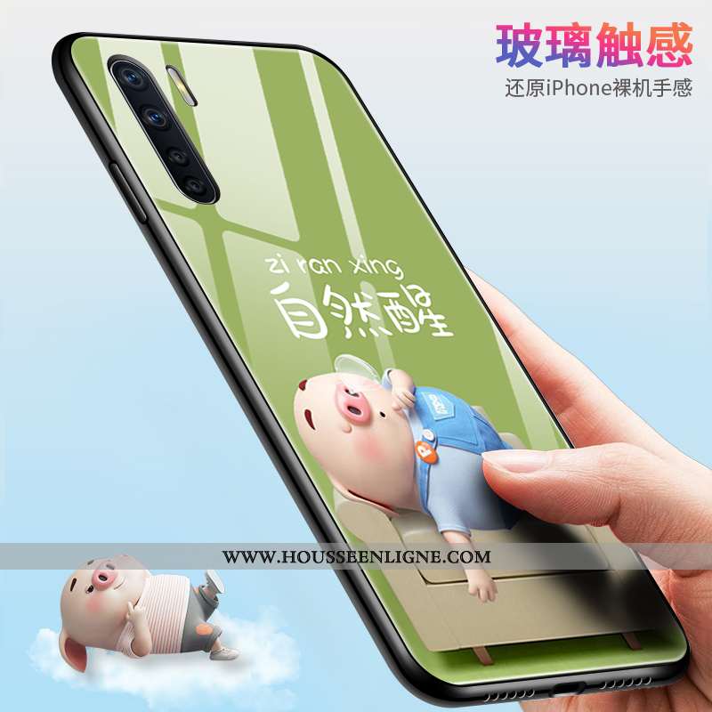 Coque Oppo A91 Créatif Dessin Animé Difficile Rose Verre Protection