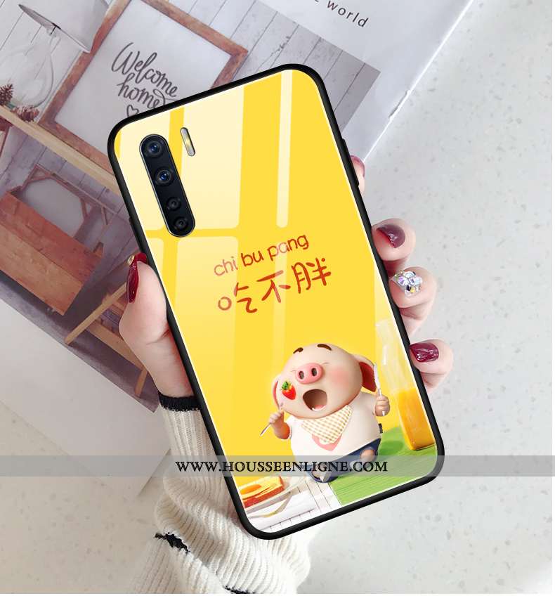 Coque Oppo A91 Créatif Dessin Animé Difficile Rose Verre Protection