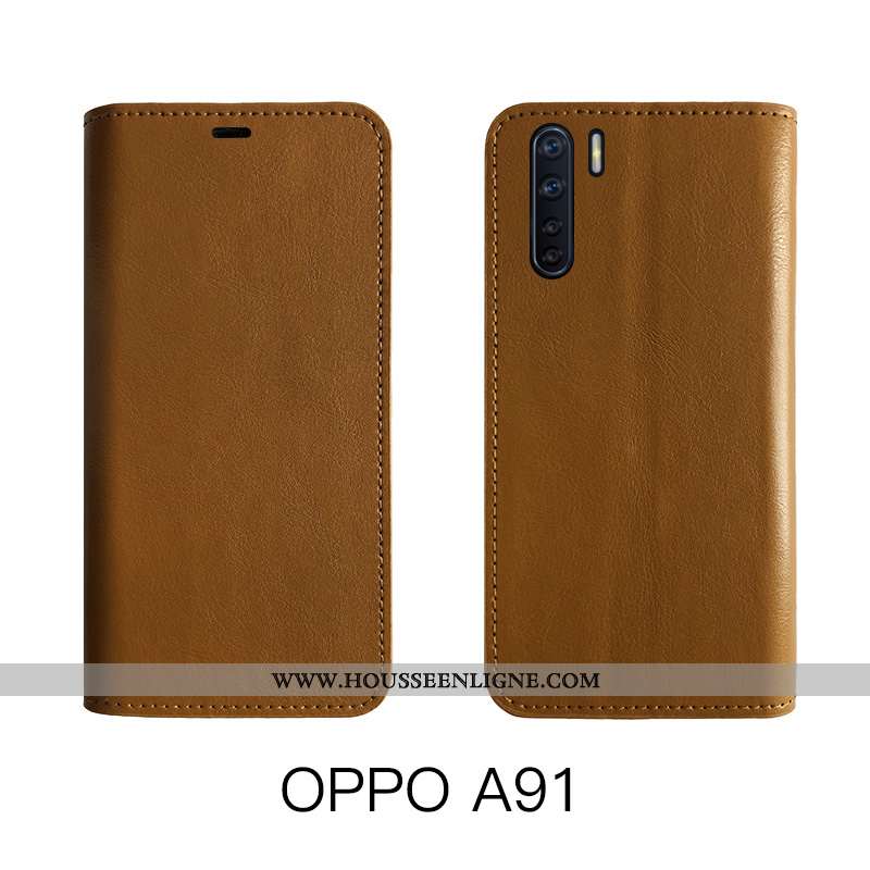 Coque Oppo A91 Cuir Protection Véritable Étui Housse Bovins Marron