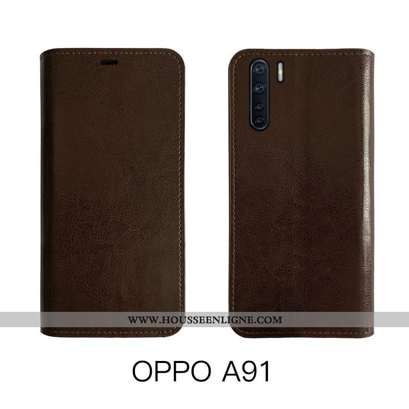 Coque Oppo A91 Cuir Protection Véritable Étui Housse Bovins Marron