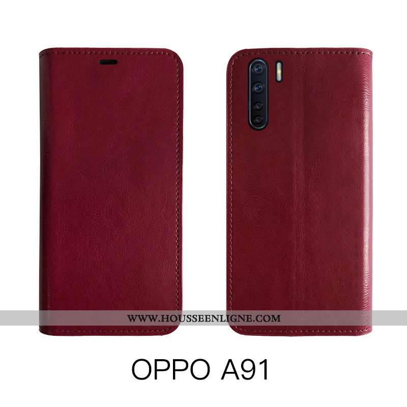 Coque Oppo A91 Cuir Protection Véritable Étui Housse Bovins Marron