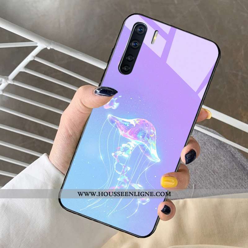 Coque Oppo A91 Dessin Animé Tendance Rêver Net Rouge Incassable Verre Violet