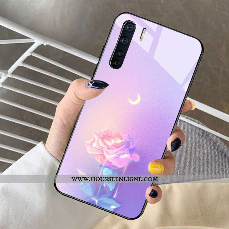 Coque Oppo A91 Dessin Animé Tendance Rêver Net Rouge Incassable Verre Violet