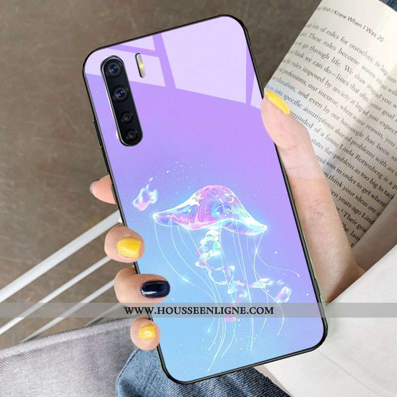 Coque Oppo A91 Dessin Animé Tendance Rêver Net Rouge Incassable Verre Violet