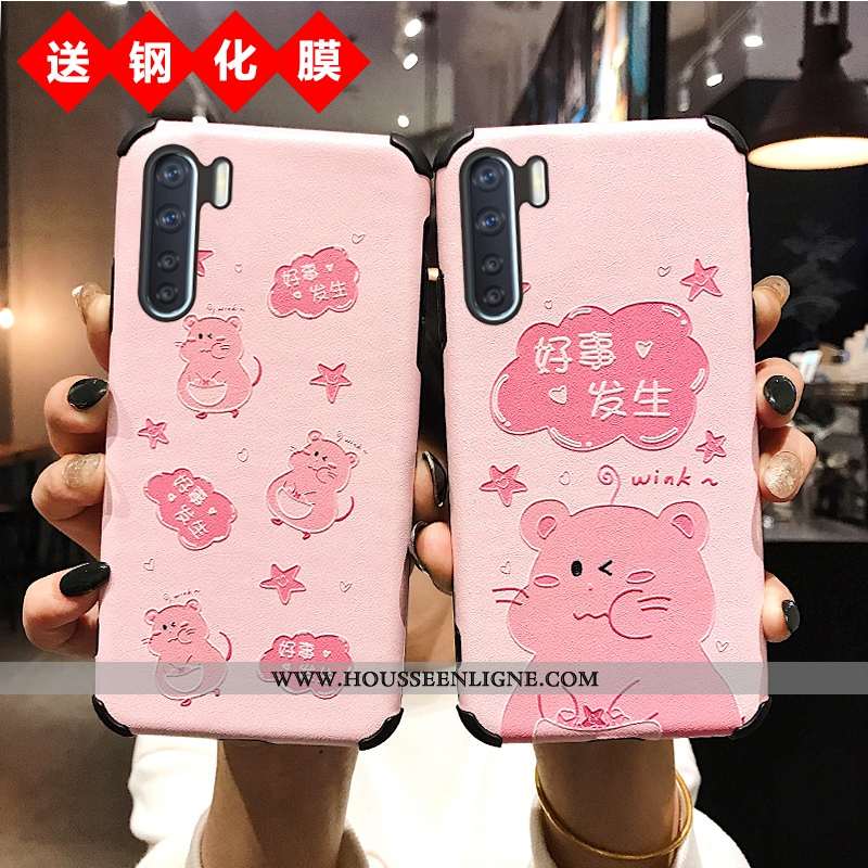 Coque Oppo A91 Délavé En Daim Tendance Protection Silicone Étui Net Rouge Fluide Doux Rose