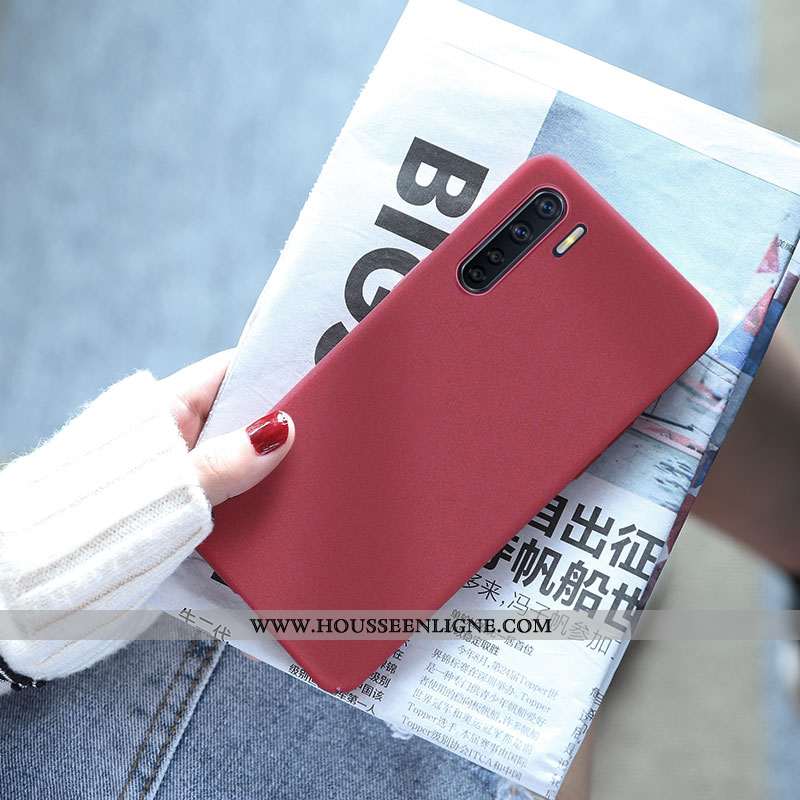 Coque Oppo A91 Légère Délavé En Daim Tendance Couleur Unie Net Rouge Gris Ultra