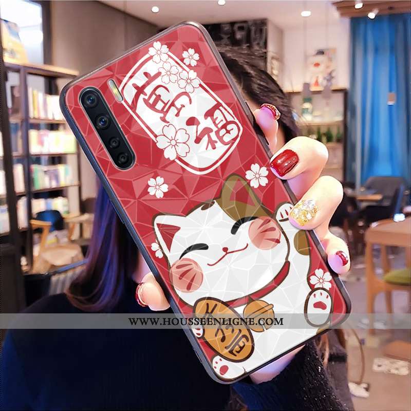 Coque Oppo A91 Modèle Fleurie Fluide Doux Grand Chat Téléphone Portable Dessin Animé Amoureux Rouge