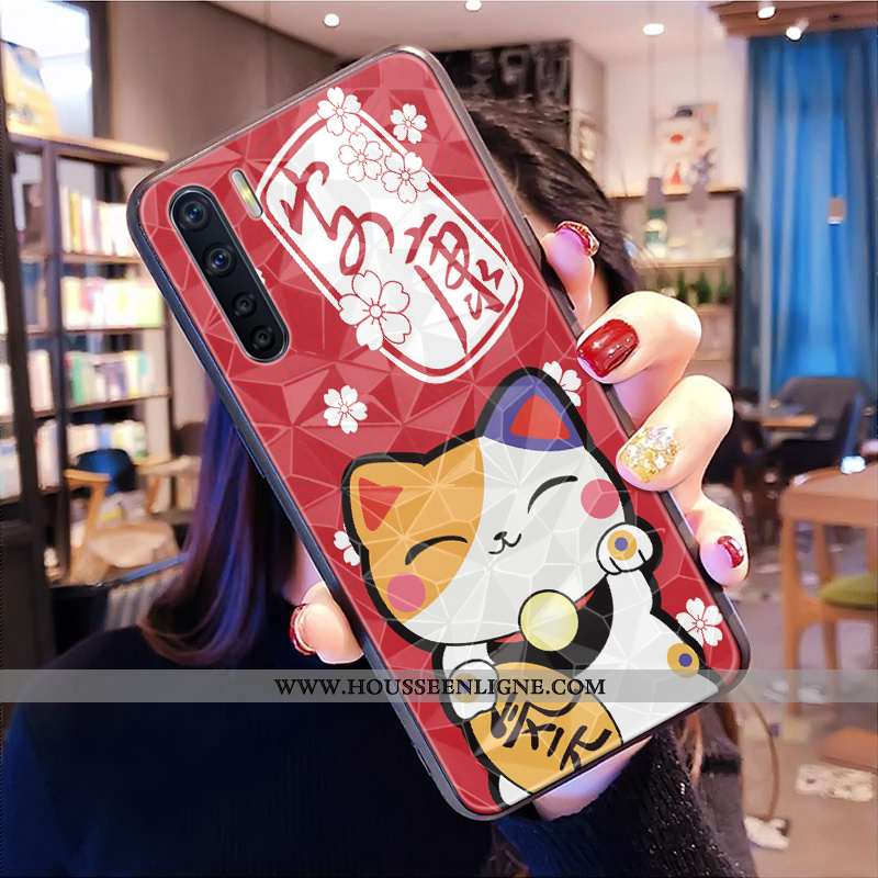 Coque Oppo A91 Modèle Fleurie Fluide Doux Grand Chat Téléphone Portable Dessin Animé Amoureux Rouge