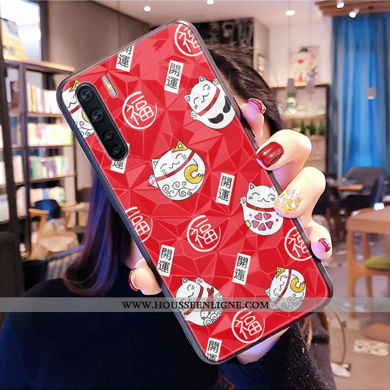 Coque Oppo A91 Modèle Fleurie Fluide Doux Grand Chat Téléphone Portable Dessin Animé Amoureux Rouge