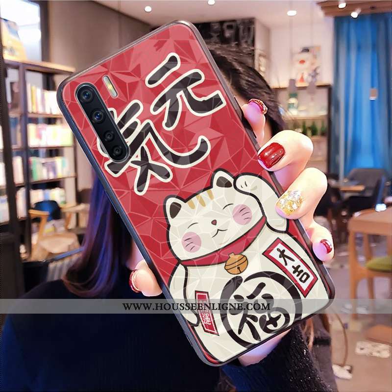 Coque Oppo A91 Modèle Fleurie Fluide Doux Grand Chat Téléphone Portable Dessin Animé Amoureux Rouge