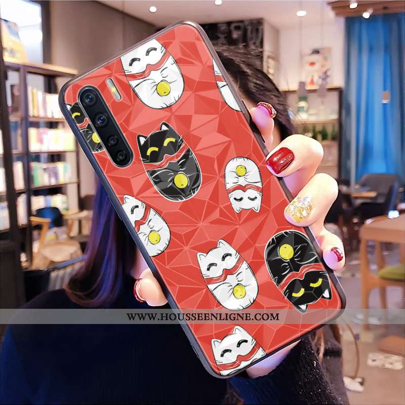 Coque Oppo A91 Modèle Fleurie Fluide Doux Grand Chat Téléphone Portable Dessin Animé Amoureux Rouge