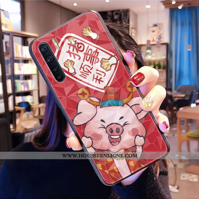 Coque Oppo A91 Modèle Fleurie Fluide Doux Grand Chat Téléphone Portable Dessin Animé Amoureux Rouge