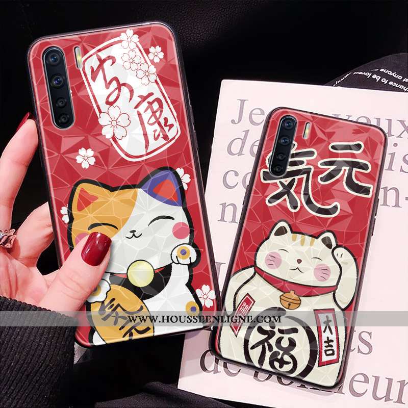 Coque Oppo A91 Modèle Fleurie Fluide Doux Grand Chat Téléphone Portable Dessin Animé Amoureux Rouge