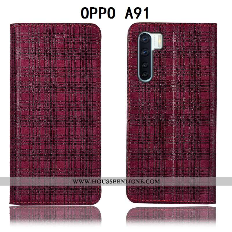 Coque Oppo A91 Modèle Fleurie Protection Velours Étui Plaid Housse Bordeaux