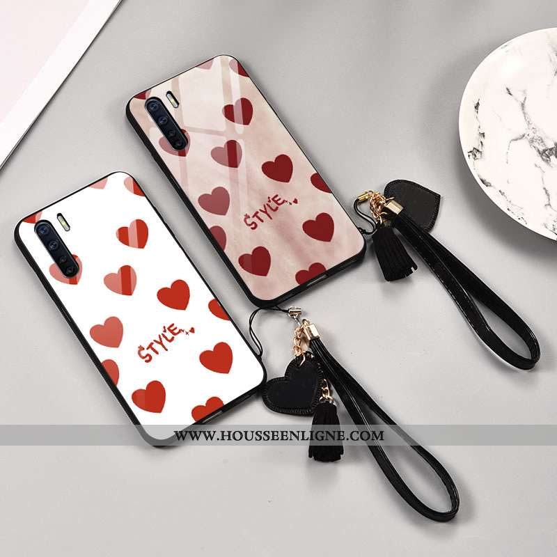 Coque Oppo A91 Personnalité Créatif Téléphone Portable Verre Tendance Incassable Rouge