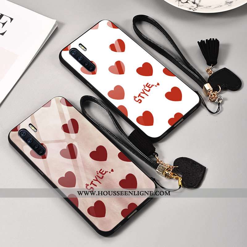 Coque Oppo A91 Personnalité Créatif Téléphone Portable Verre Tendance Incassable Rouge