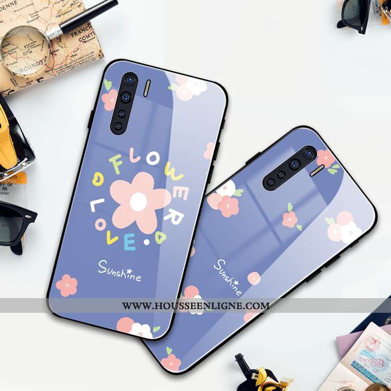 Coque Oppo A91 Protection Verre Bleu Téléphone Portable Silicone Miroir