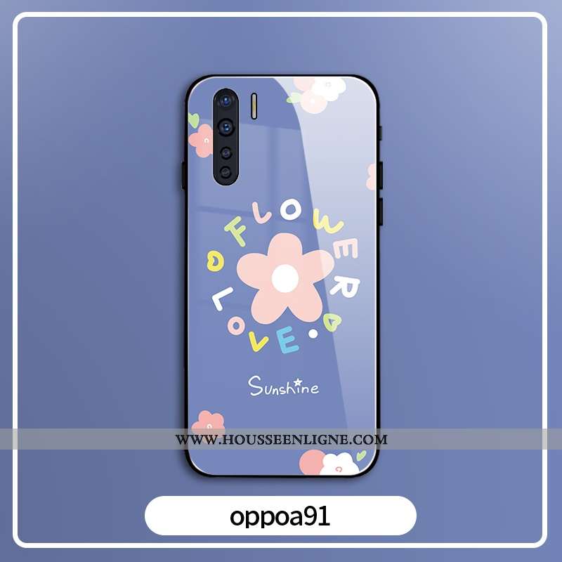 Coque Oppo A91 Protection Verre Bleu Téléphone Portable Silicone Miroir