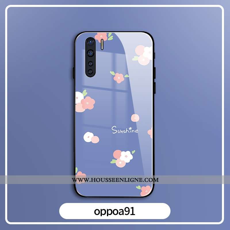 Coque Oppo A91 Protection Verre Bleu Téléphone Portable Silicone Miroir