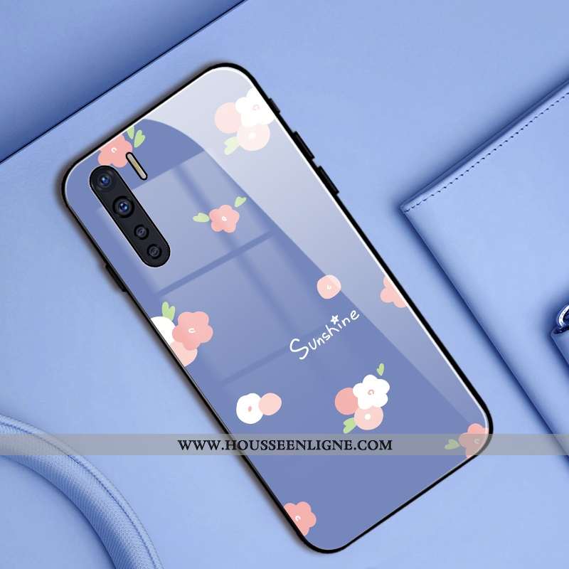 Coque Oppo A91 Protection Verre Bleu Téléphone Portable Silicone Miroir