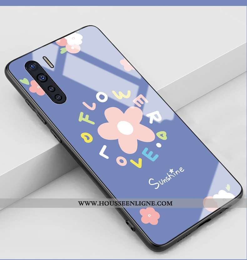 Coque Oppo A91 Protection Verre Bleu Téléphone Portable Silicone Miroir