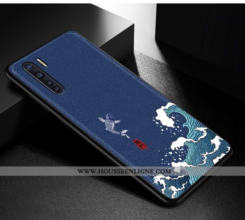 Coque Oppo A91 Silicone Protection Dragon Modèle Fleurie Cuir Étui Net Rouge Bleu Foncé