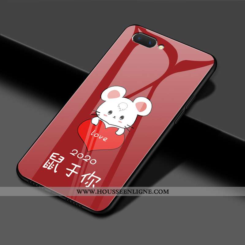 Coque Oppo Ax5 Protection Verre Étui Mode Rat Rouge Miroir Noir