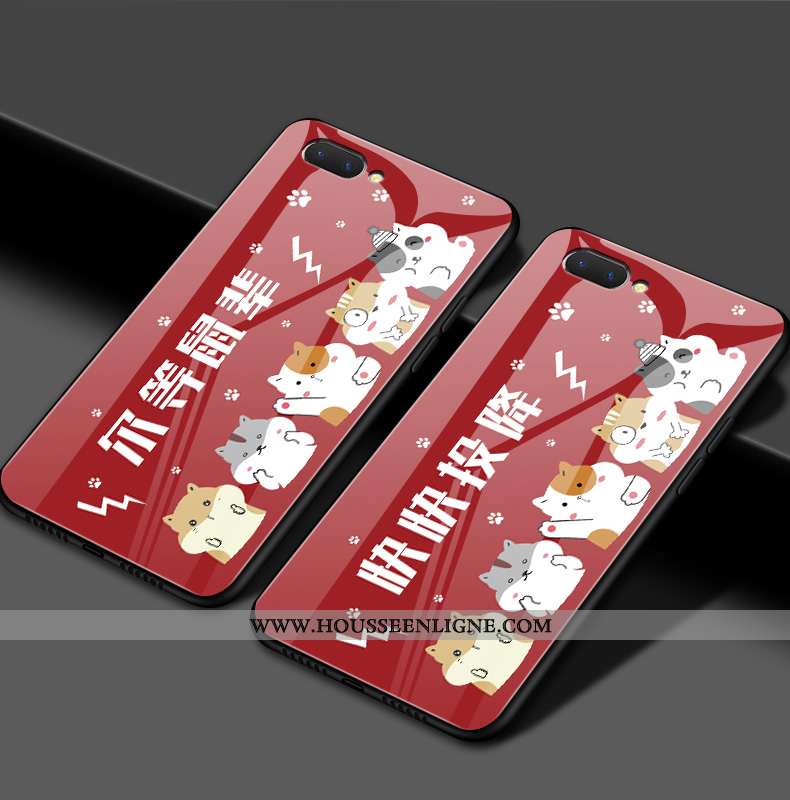 Coque Oppo Ax5 Protection Verre Étui Mode Rat Rouge Miroir Noir