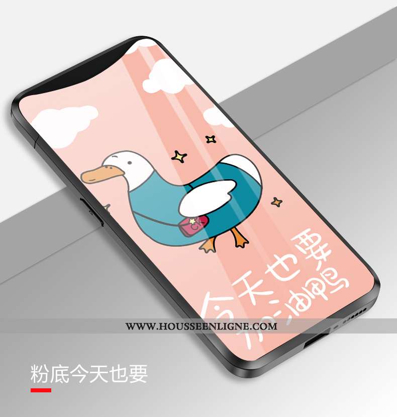 Coque Oppo Find X Verre Dessin Animé Amoureux Simple Téléphone Portable Rose