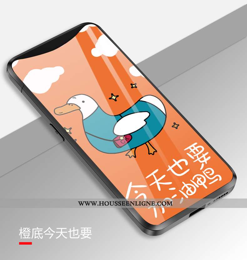 Coque Oppo Find X Verre Dessin Animé Amoureux Simple Téléphone Portable Rose