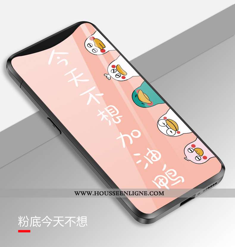 Coque Oppo Find X Verre Dessin Animé Amoureux Simple Téléphone Portable Rose
