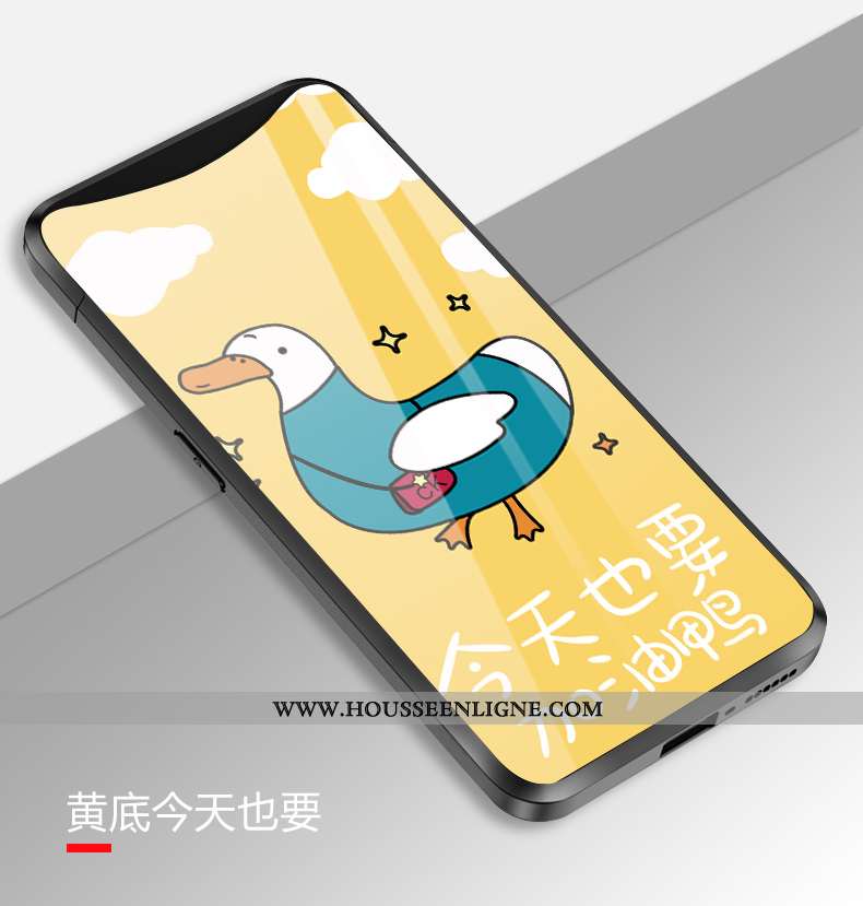 Coque Oppo Find X Verre Dessin Animé Amoureux Simple Téléphone Portable Rose