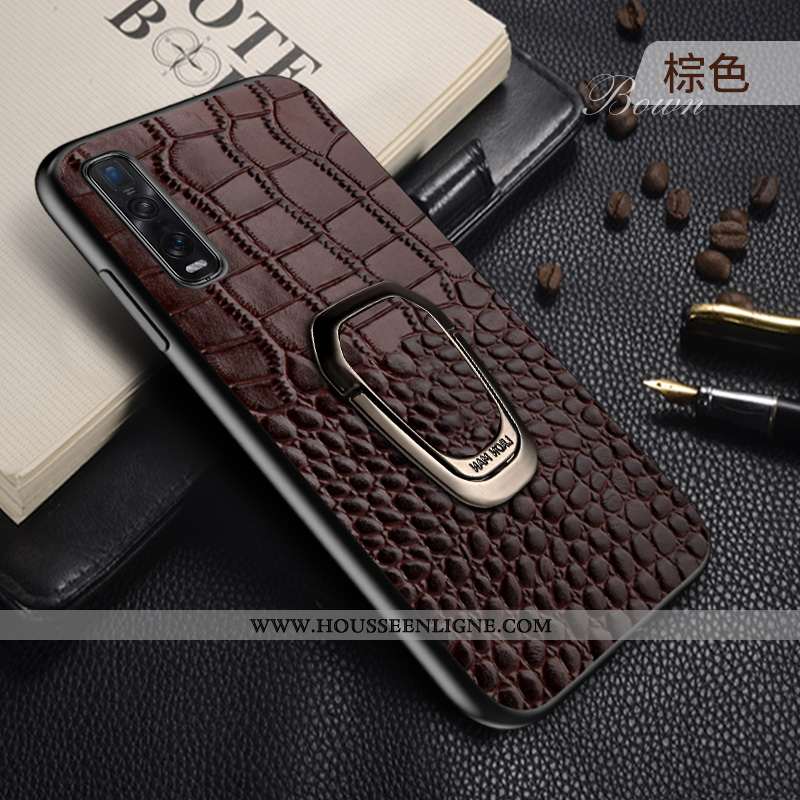 Coque Oppo Find X2 Pro Cuir Véritable Cuir Étui Business À Bord Personnalité Luxe Marron